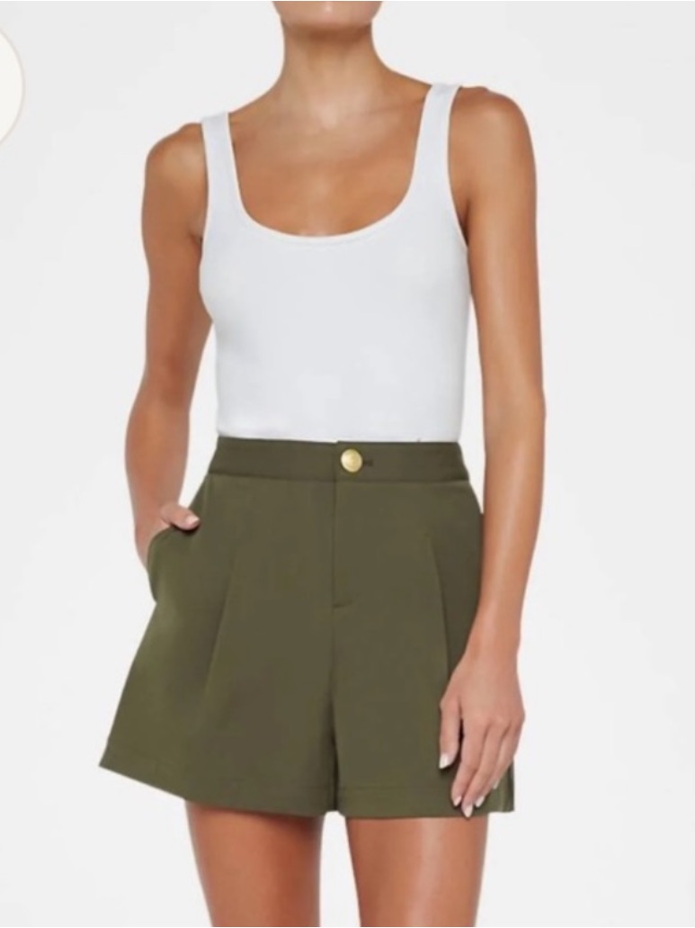 New L'agence High-Waist Pleated Tailored Shorts In Olive Sage Green. Size 10